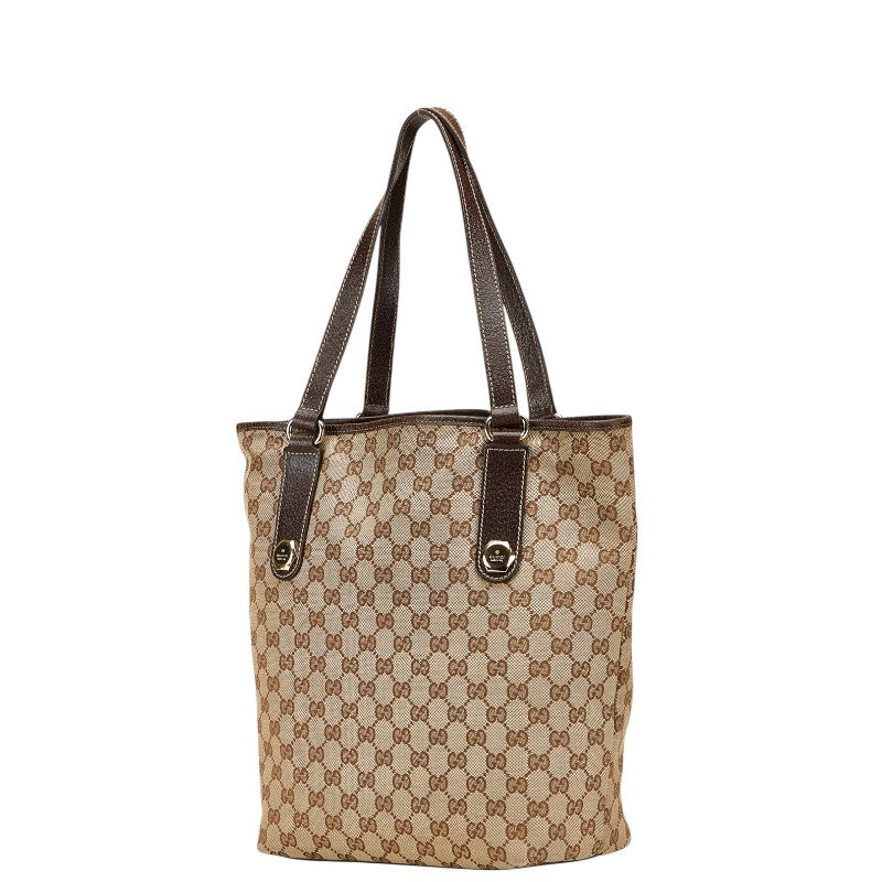 グッチ GGキャンバス ショルダーバッグ トートバッグ 153009 ベージュ ブラウン キャンバス レザー レディース GUCCI 【中古】