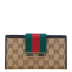 グッチ GGキャンバス ウェビング シェリーライン 長財布 181672 ブラウン キャンバス レザー レディース GUCCI 【中古】
