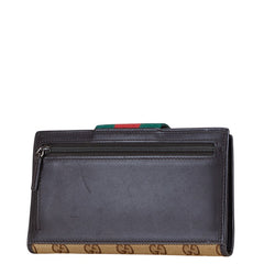 グッチ GGキャンバス ウェビング シェリーライン 長財布 181672 ブラウン キャンバス レザー レディース GUCCI 【中古】