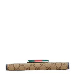 グッチ GGキャンバス ウェビング シェリーライン 長財布 181672 ブラウン キャンバス レザー レディース GUCCI 【中古】