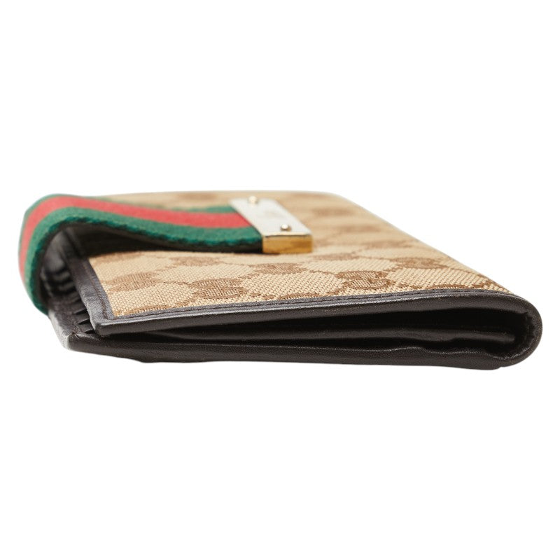 グッチ GGキャンバス ウェビング シェリーライン 長財布 181672 ブラウン キャンバス レザー レディース GUCCI 【中古】
