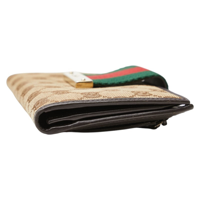 グッチ GGキャンバス ウェビング シェリーライン 長財布 181672 ブラウン キャンバス レザー レディース GUCCI 【中古】
