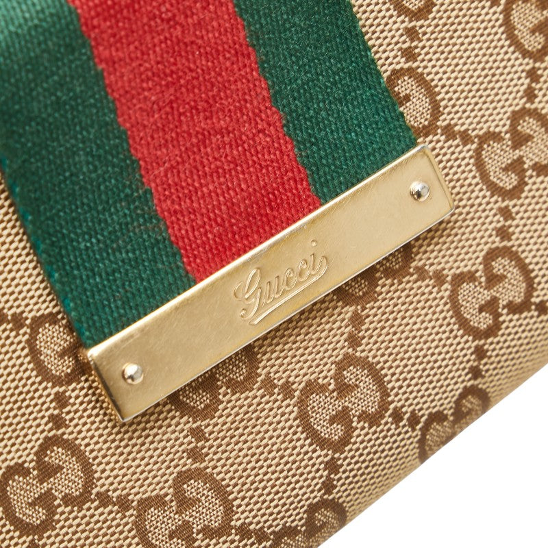 グッチ GGキャンバス ウェビング シェリーライン 長財布 181672 ブラウン キャンバス レザー レディース GUCCI 【中古】