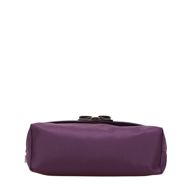 サルヴァトーレフェラガモ ヴァラリボン ショルダーバッグ パープル ナイロン レザー レディース Salvatore Ferragamo 【中古】