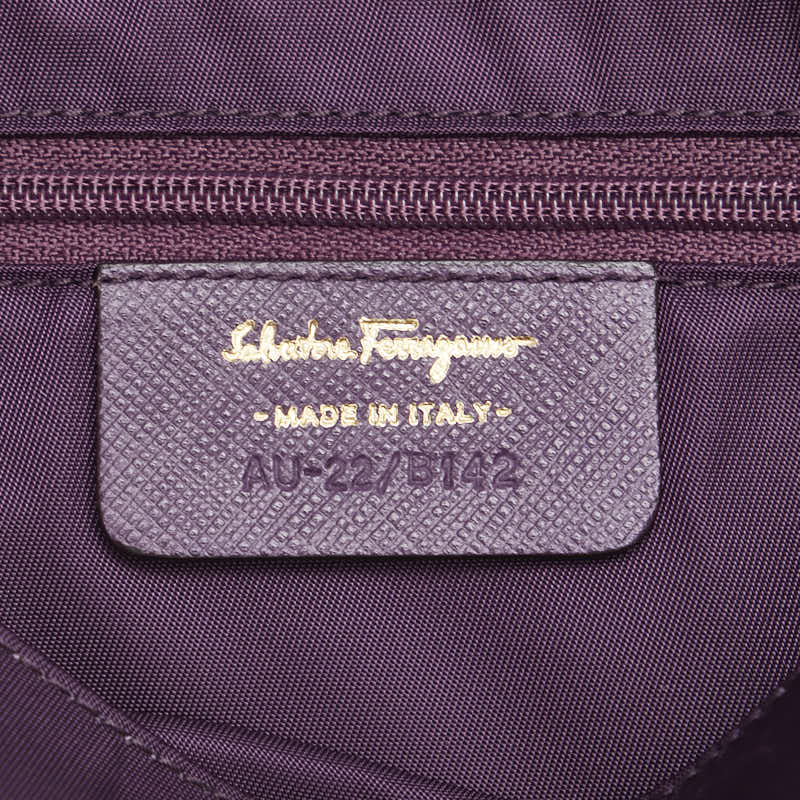 サルヴァトーレフェラガモ ヴァラリボン ショルダーバッグ パープル ナイロン レザー レディース Salvatore Ferragamo 【中古】