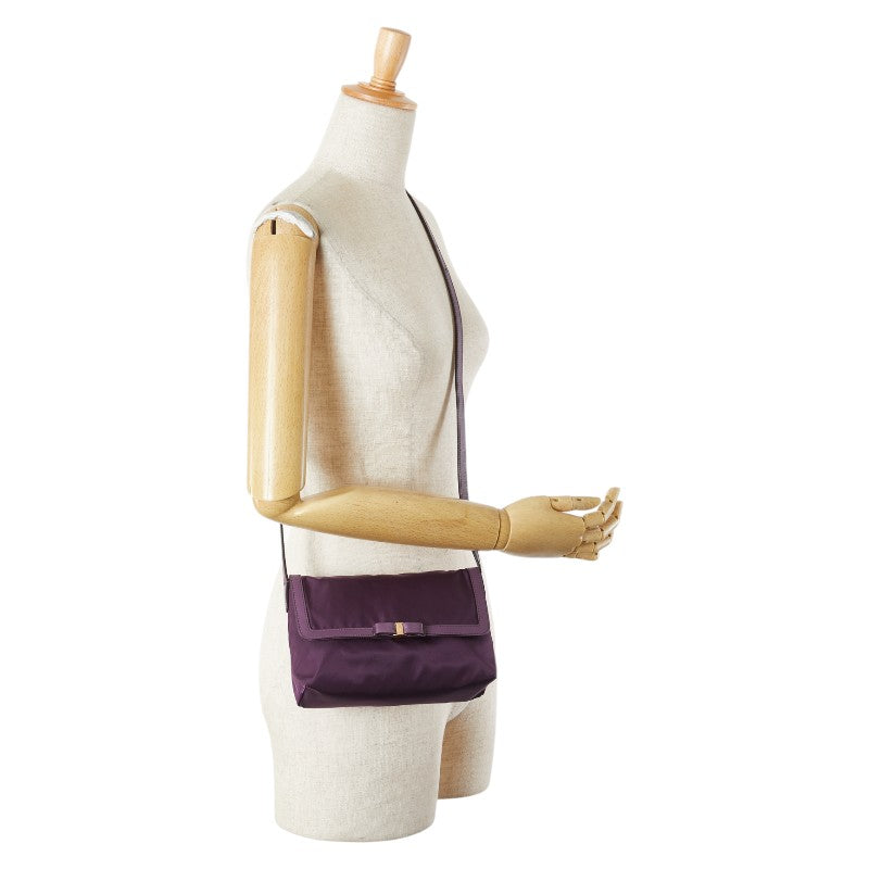 サルヴァトーレフェラガモ ヴァラリボン ショルダーバッグ パープル ナイロン レザー レディース Salvatore Ferragamo 【中古】