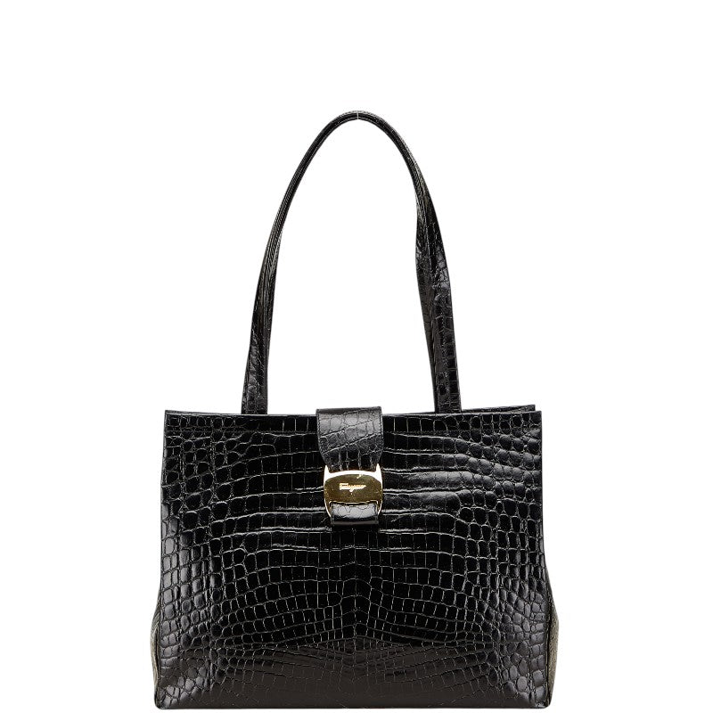 サルヴァトーレフェラガモ ヴァラ 型押し ハンドバッグ トートバッグ ブラック レザー レディース Salvatore Ferragamo 【中古】