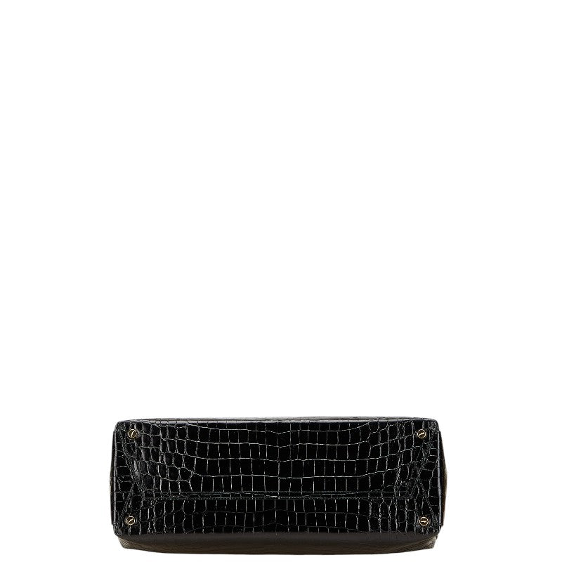 サルヴァトーレフェラガモ ヴァラ 型押し ハンドバッグ トートバッグ ブラック レザー レディース Salvatore Ferragamo 【中古】