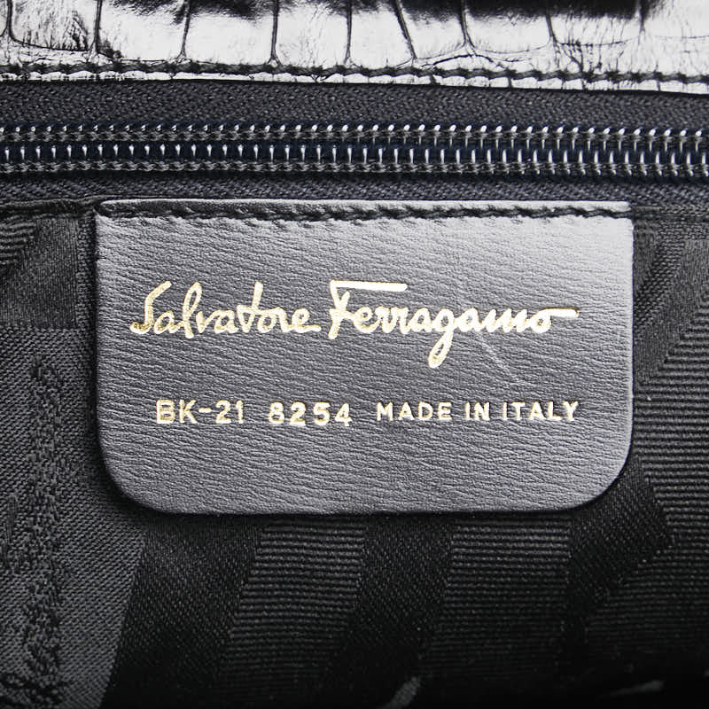 サルヴァトーレフェラガモ ヴァラ 型押し ハンドバッグ トートバッグ ブラック レザー レディース Salvatore Ferragamo 【中古】