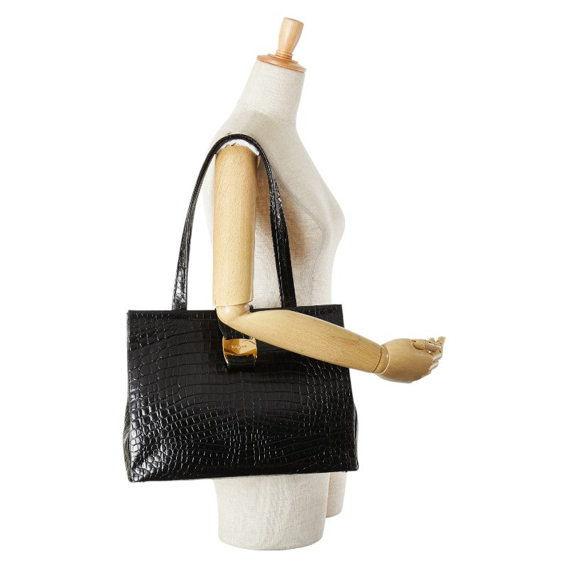 サルヴァトーレフェラガモ ヴァラ 型押し ハンドバッグ トートバッグ ブラック レザー レディース Salvatore Ferragamo 【中古】