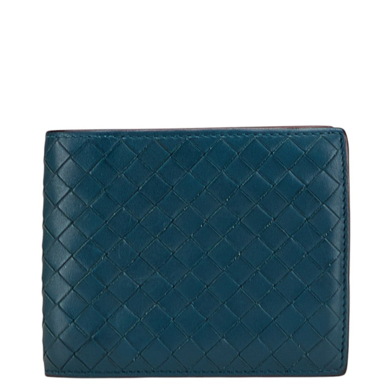 ボッテガヴェネタ イントレチャート 二つ折り財布 ブルー グリーン レッド レザー レディース BOTTEGAVENETA 【中古】