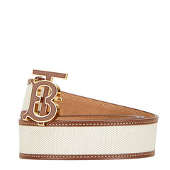 バーバリー TBロゴ ベルト サイズ：L ホワイト ブラウン キャンバス レザー レディース BURBERRY 【中古】