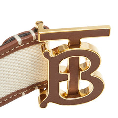 バーバリー TBロゴ ベルト サイズ：L ホワイト ブラウン キャンバス レザー レディース BURBERRY 【中古】