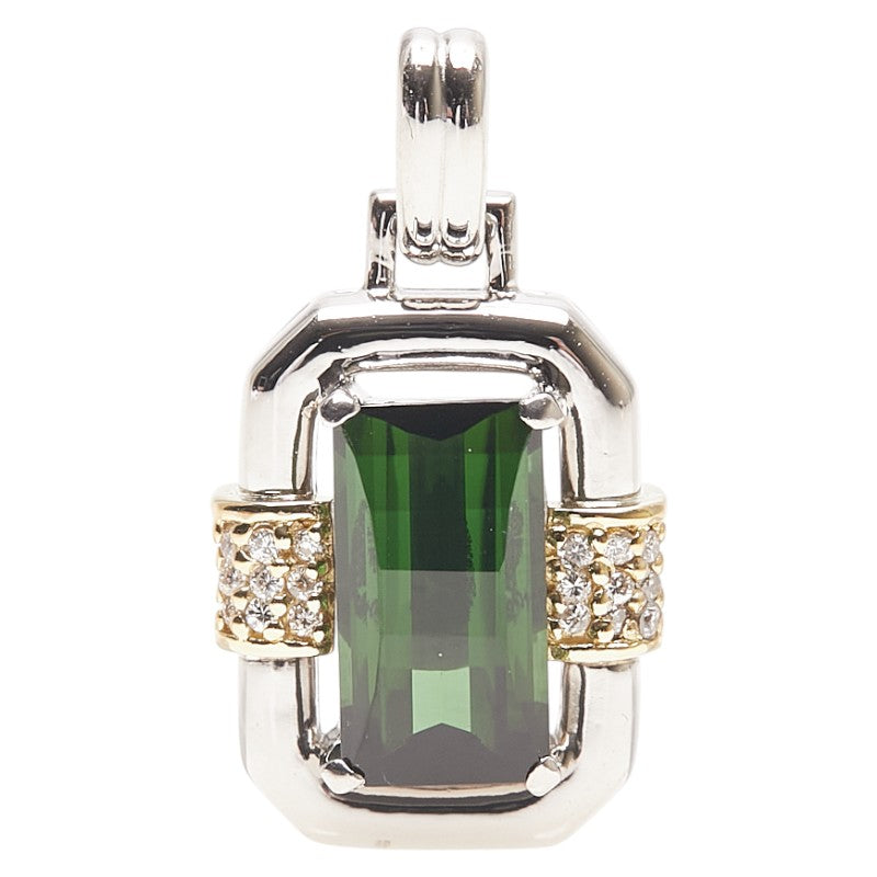 Pt900 プラチナ K18YG イエローゴールド コンビ トルマリン2.91ct ダイヤ0.10ct スクエア ペンダントトップ レディース 【中古】