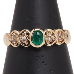 K18YG イエローゴールド エメラルド0.21ct ダイヤ0.12ct ハート モチーフ リング 指輪 レディース 15号 【中古】