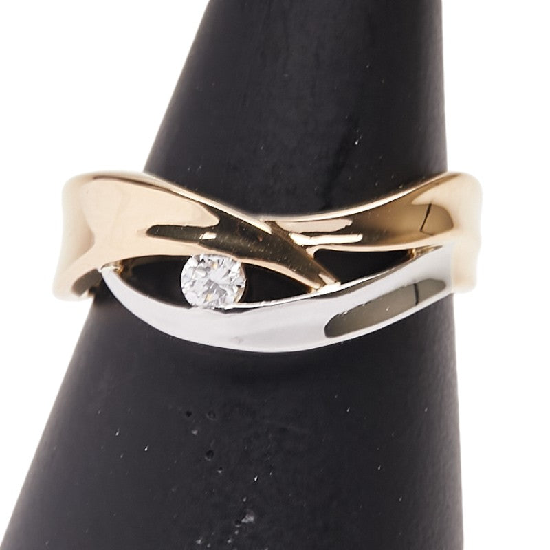 シルバー K18YG イエローゴールド Pt900 プラチナ コンビ ダイヤ0.10ct 田中貴金属 1P リング 指輪 レディース 13号 【中古】