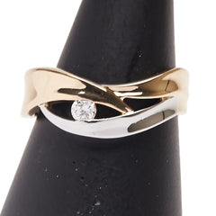 シルバー K18YG イエローゴールド Pt900 プラチナ コンビ ダイヤ0.10ct 田中貴金属 1P リング 指輪 レディース 13号 【中古】