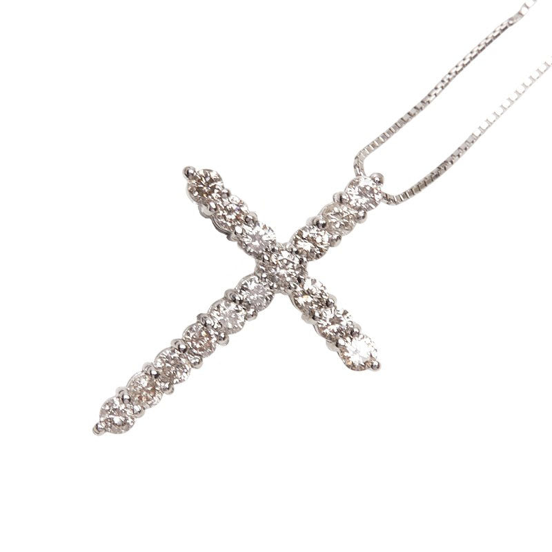 Pt900 プラチナ Pt850 プラチナ ダイヤ1.00ct 十字架 クロス モチーフ ペンダントネックレス レディース 【中古】