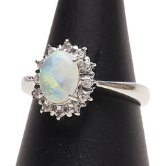 Pt900 プラチナ オパール ダイヤ リング 指輪 レディース 12号 【中古】