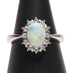 Pt900 プラチナ オパール ダイヤ リング 指輪 レディース 12号 【中古】