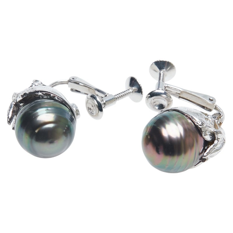 Pt900 プラチナ K14WG ホワイトゴールド コンビ 黒蝶真珠11mm イヤリング レディース 【中古】