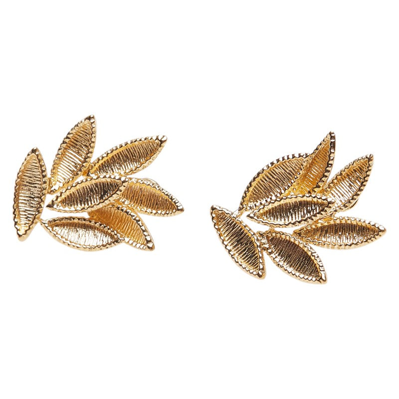 K18YG イエローゴールド リーフ 葉 モチーフ スタッドピアス レディース 【中古】