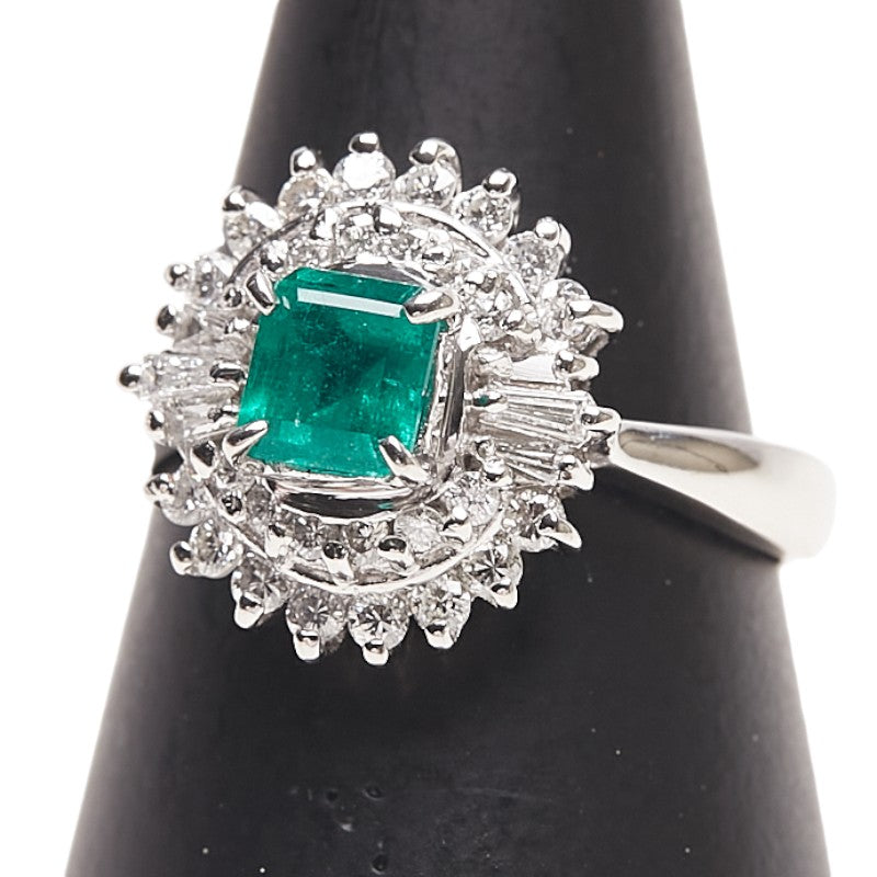 Pt900 プラチナ エメラルド0.54ct ダイヤ0.51 リング 指輪 レディース 11.5号 【中古】