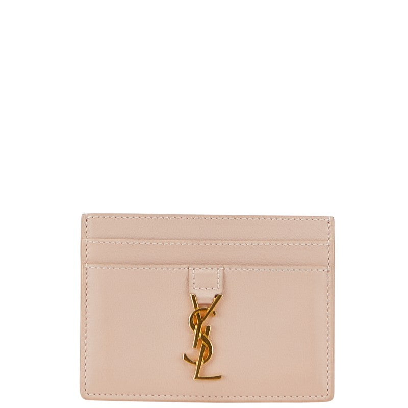 サンローラン YSLロゴ カードケース ピンクベージュ レザー レディース SAINT LAURENT 【中古】