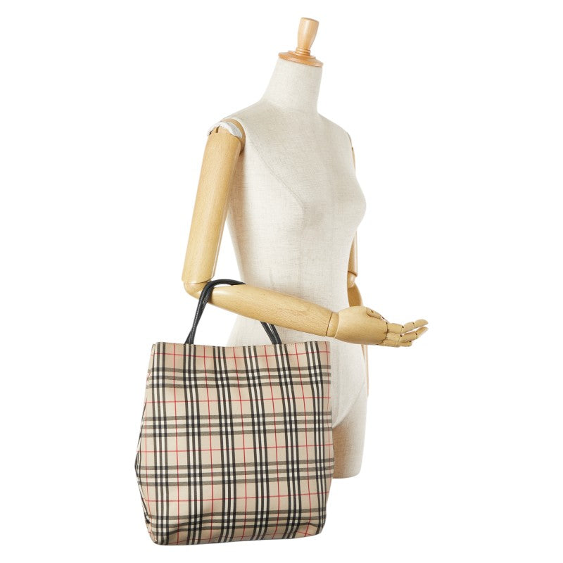 バーバリー ノバチェック ハンドバッグ トートバッグ ベージュ ブラック キャンバス レザー レディース BURBERRY 【中古】