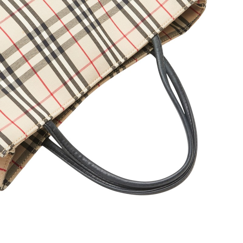 バーバリー ノバチェック ハンドバッグ トートバッグ ベージュ ブラック キャンバス レザー レディース BURBERRY 【中古】