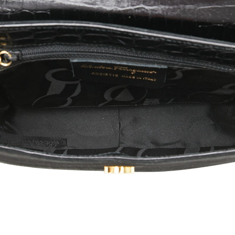 サルヴァトーレフェラガモ ガンチーニ ショルダーバッグ ブラック レザー スウェット レディース Salvatore Ferragamo 【中古】