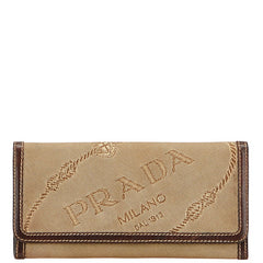 プラダ ロゴジャガード 長財布 ブラウン キャンバス レザー レディース PRADA 【中古】