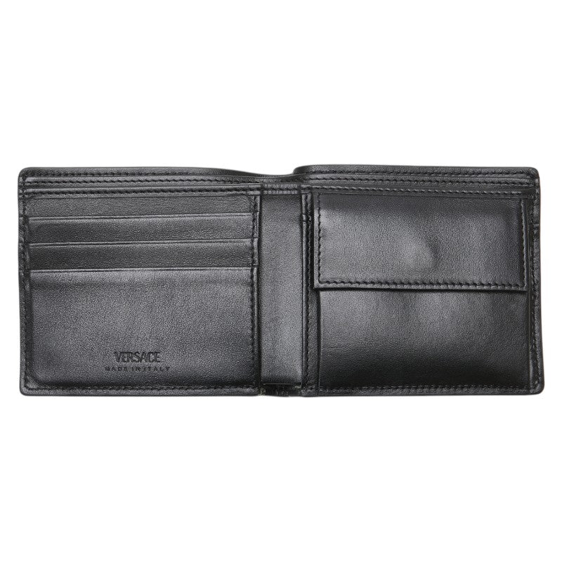 ヴェルサーチェ メドゥーサ 二つ折り財布 ブラック レザー レディース VERSACE 【中古】