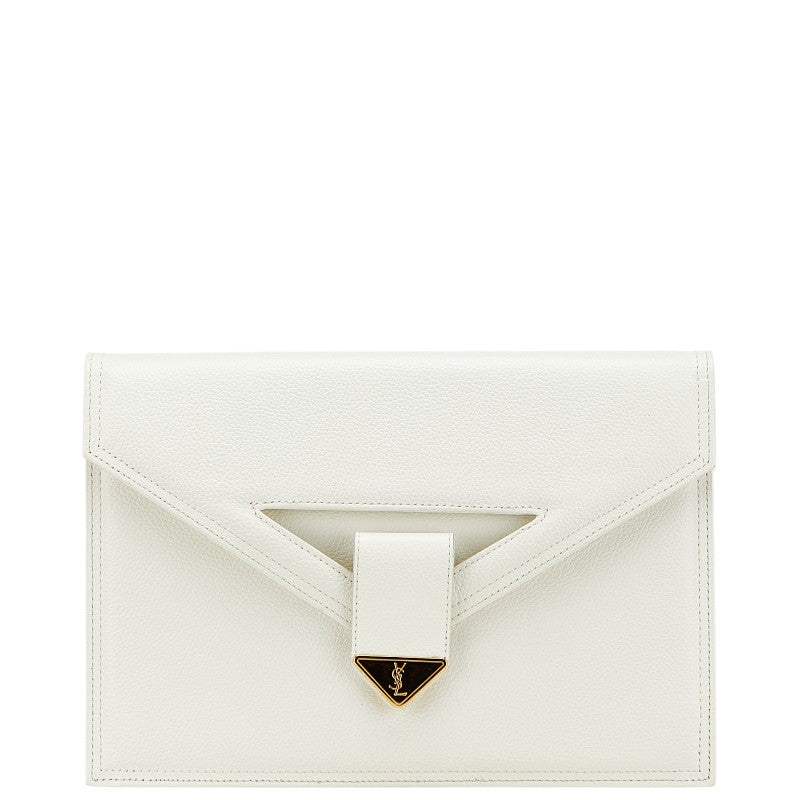 サンローラン YSLロゴ クラッチバッグ セカンドバッグ ホワイト ゴールド レザー レディース SAINT LAURENT 【中古】