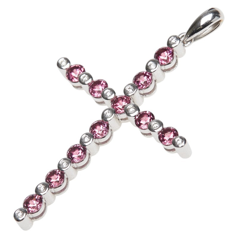 K18WG ホワイトゴールド ガーネット ダイヤ0.07ct クロス 十字架 モチーフ ペンダントトップ レディース 【中古】