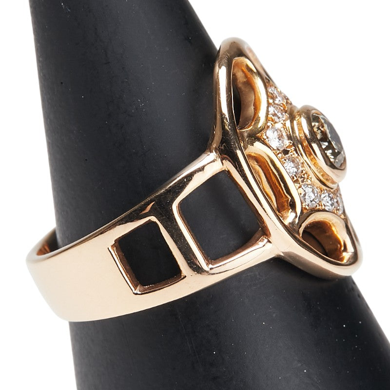 K18PG ピンクゴールド ブラウンダイヤ0.256ct ダイヤ0.18ct リング 指輪 レディース 13号 【中古】