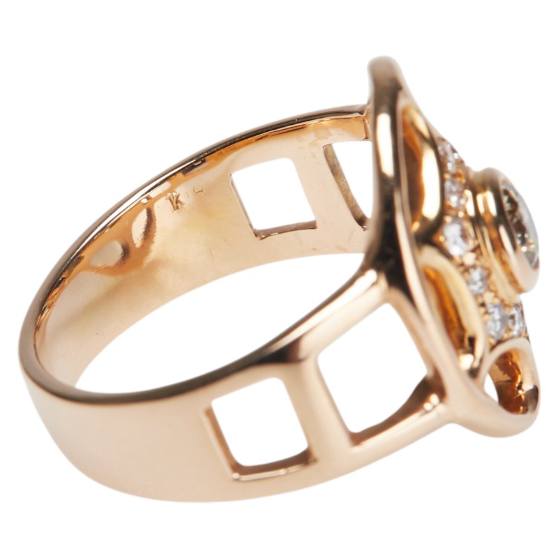 K18PG ピンクゴールド ブラウンダイヤ0.256ct ダイヤ0.18ct リング 指輪 レディース 13号 【中古】