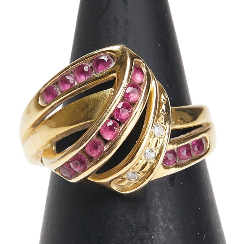 K18YG イエローゴールド ルビー ダイヤ リング 指輪 レディース 5号 【中古】