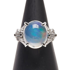 Pt900 プラチナ ウォーターオパール4.12ct ダイヤ0.32ct サンドブラスト リング 指輪 レディース 8.5号 【中古】