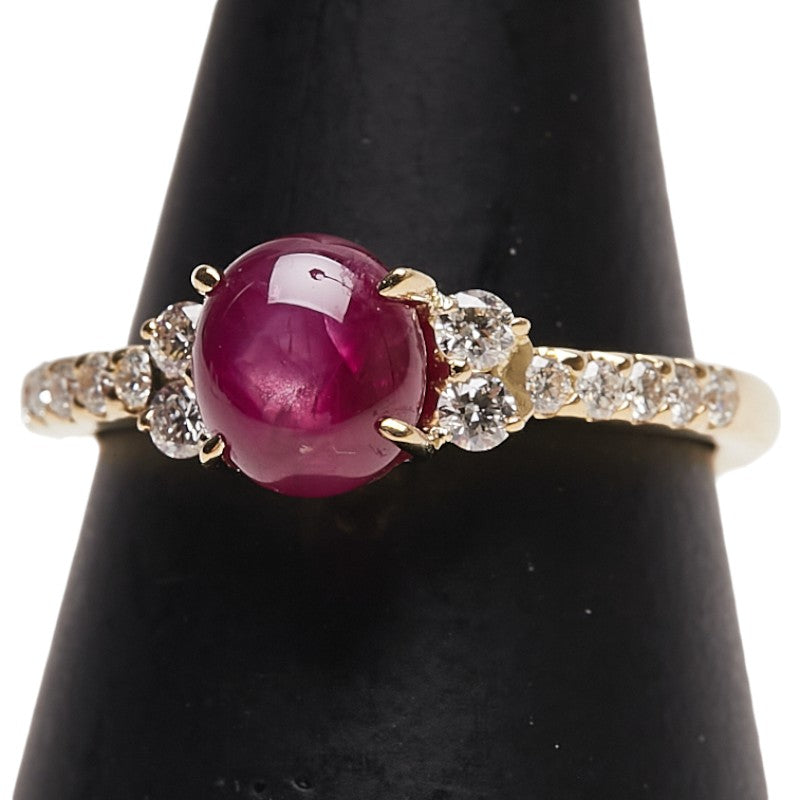 K18YG イエローゴールド スタールビー1.93ct ダイヤ0.24ct リング 指輪 レディース 9号 【中古】