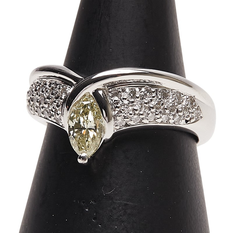 Pt900 プラチナ ダイヤ0.45ct ダイヤ0.23ct パヴェ V字 リング 指輪 レディース 10.5号 【中古】