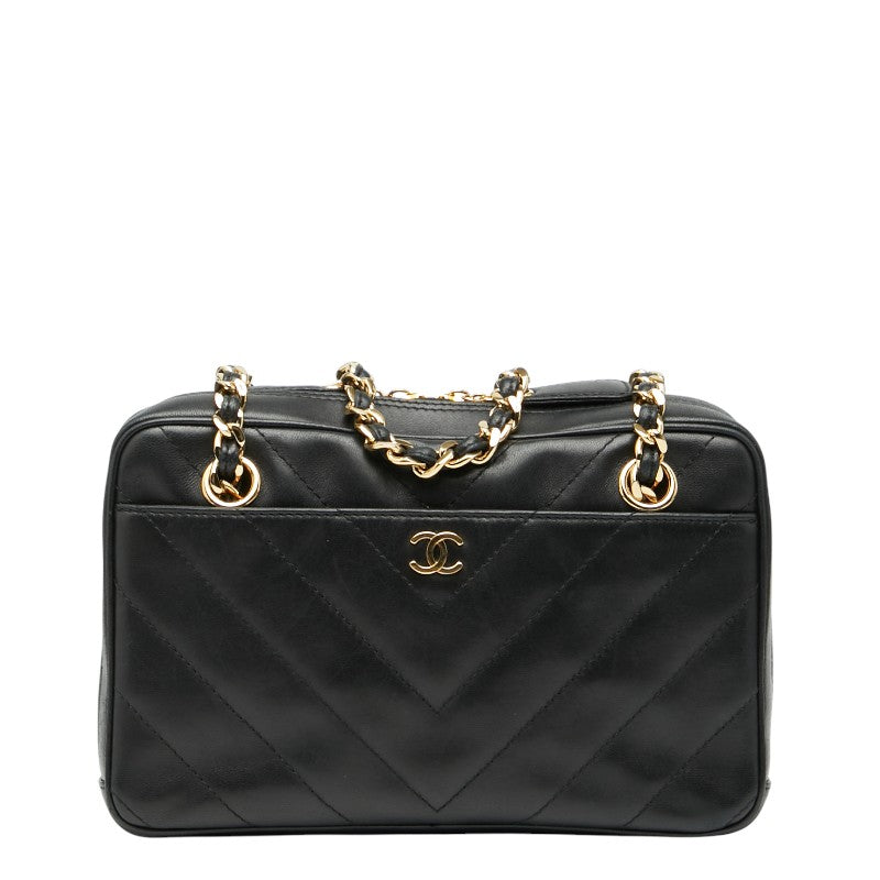 シャネル ココマーク Vステッチ チェーンショルダーバッグ ブラック ラムスキン レディース CHANEL 【中古】