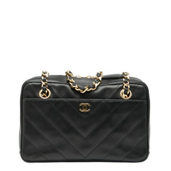 シャネル ココマーク Vステッチ チェーンショルダーバッグ ブラック ラムスキン レディース CHANEL 【中古】