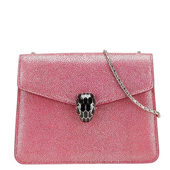 ブルガリ セルペンティ フォーエバー グリッター チェーン ショルダーバッグ ハンドバッグ ピンク レザー レディース BVLGARI 【中古】