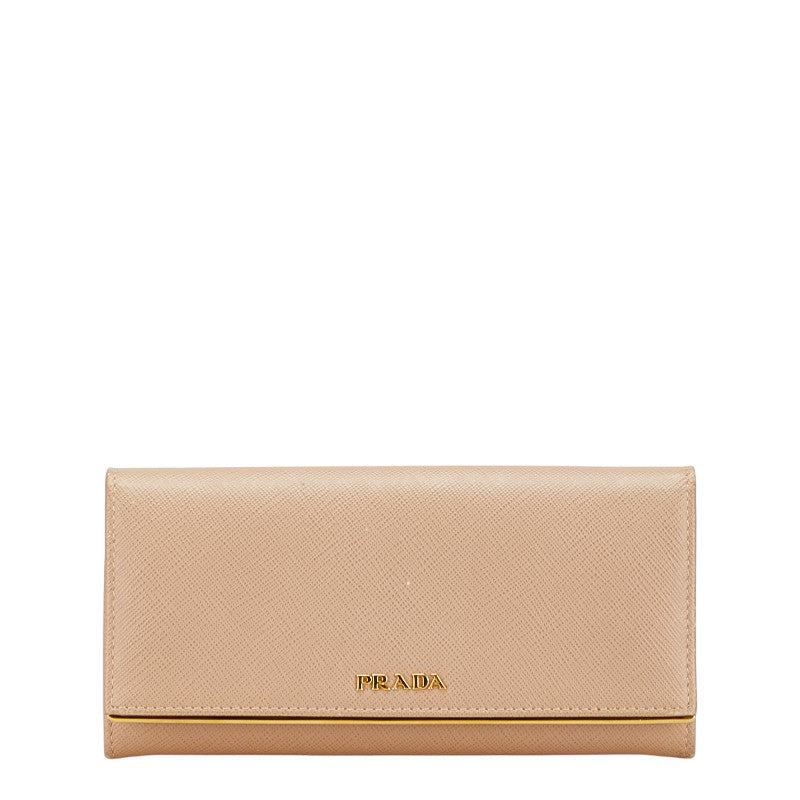 プラダ ロゴ 長財布 ベージュ サフィアーノレザー レディース PRADA 【中古】