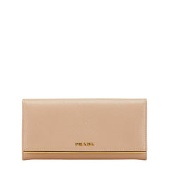 プラダ ロゴ 長財布 ベージュ サフィアーノレザー レディース PRADA 【中古】