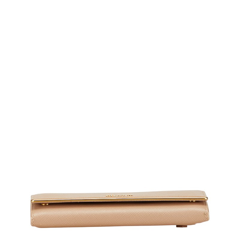 プラダ ロゴ 長財布 ベージュ サフィアーノレザー レディース PRADA 【中古】