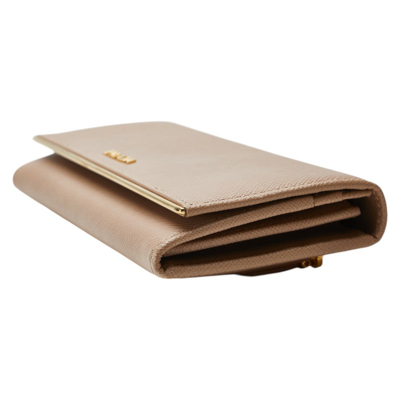 プラダ ロゴ 長財布 ベージュ サフィアーノレザー レディース PRADA 【中古】