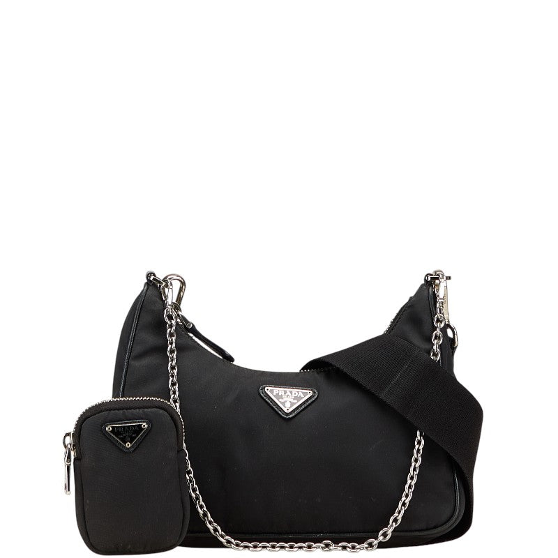 プラダ 三角ロゴプレート ポシェット ポーチ ショルダーバッグ ブラック ナイロン レディース PRADA 【中古】