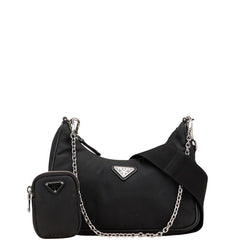 プラダ 三角ロゴプレート ポシェット ポーチ ショルダーバッグ ブラック ナイロン レディース PRADA 【中古】